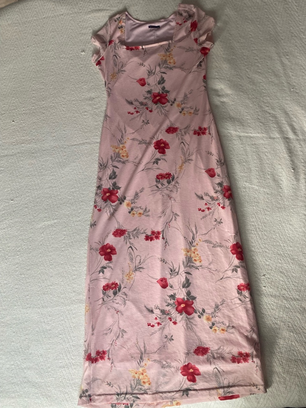 90s VTG Pink Floral Square-Neck Cap Sleeve Maxi Dress by French Kiss